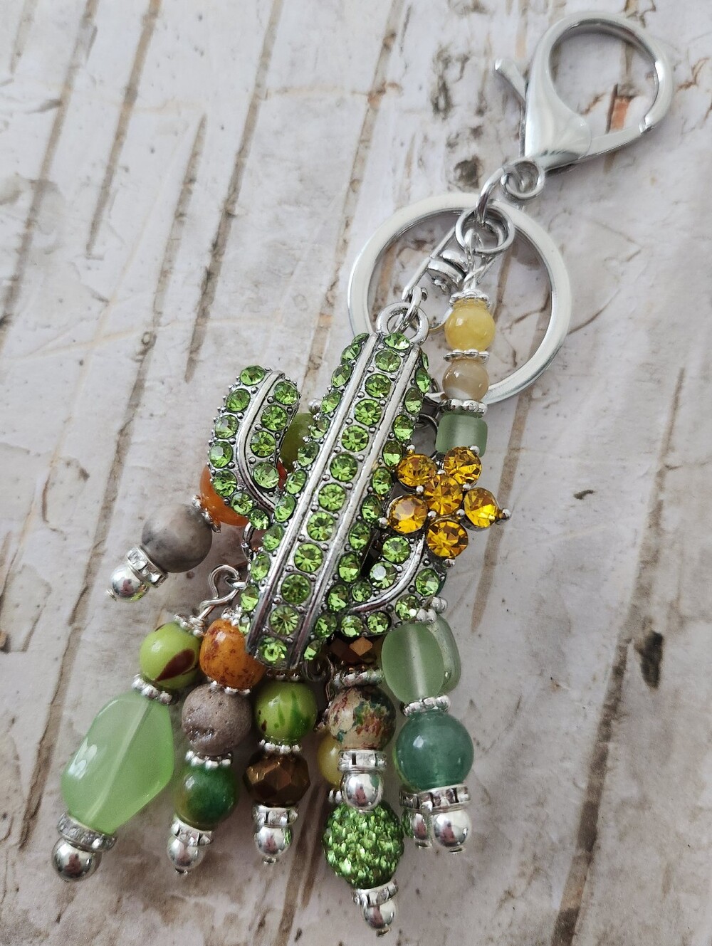 Cactus Saguaro Purse Charm Agate Jasper Aventurine Jade Handcrafted